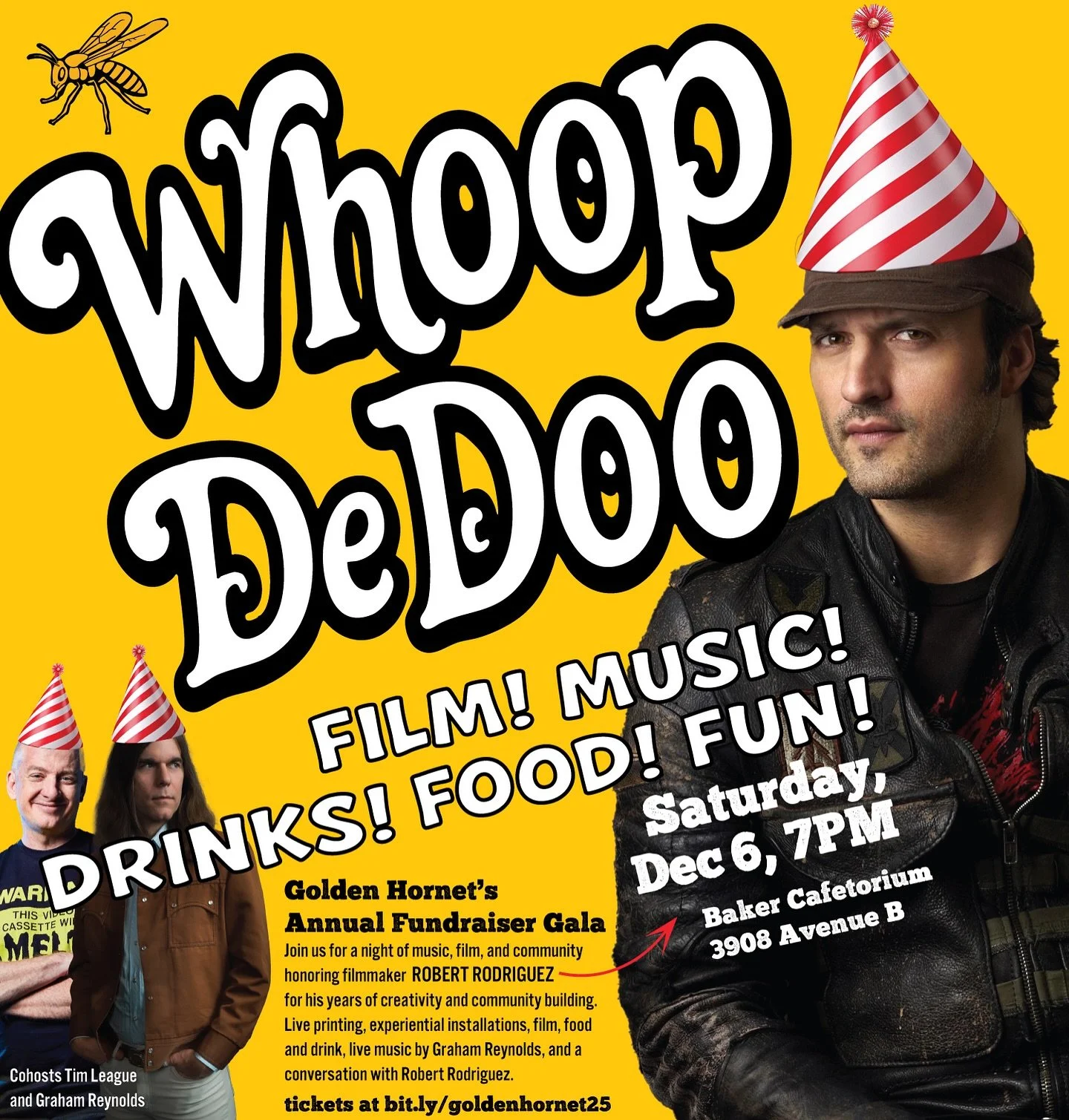 ⁣DEC. 6 🎉 SAVE THE DATE for the Whoop-de-doo 🎉🎉🎉🎉🎉🎉⠀
⠀
When: Saturday, Dec. 6 @ 7PM⠀
Where: Baker Center Cafetorium [Hyde Park]⠀
⠀
Join us on December 6th at 7:00 PM for a night of music, film, and community honoring filmmaker and composer ROB