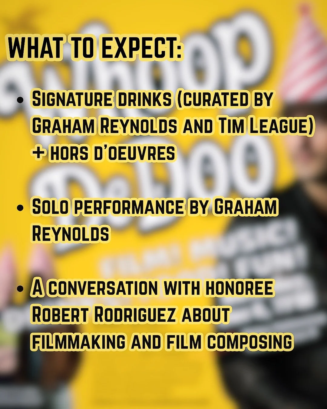 ⁣WHOOP-DE-DOO IS BACK&mdash;SATURDAY, DEC. 6 @ 7PM⠀
⠀⠀
✨ Hosted by Tim League⠀⠀
🎵 Live music by Graham Reynolds⠀⠀
🎨 Live printing &bull; Conversation &bull; Drinks &amp; more⠀⠀
⠀⠀
📍 Baker Center Cafetorium (Hyde Park)⠀⠀
🕖 Saturday, Dec 6 @ 7PM⠀⠀
