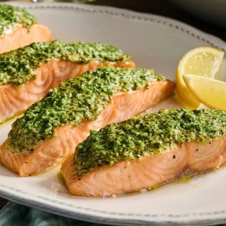 Roasted Salmon with Tarragon Asparagus Pesto