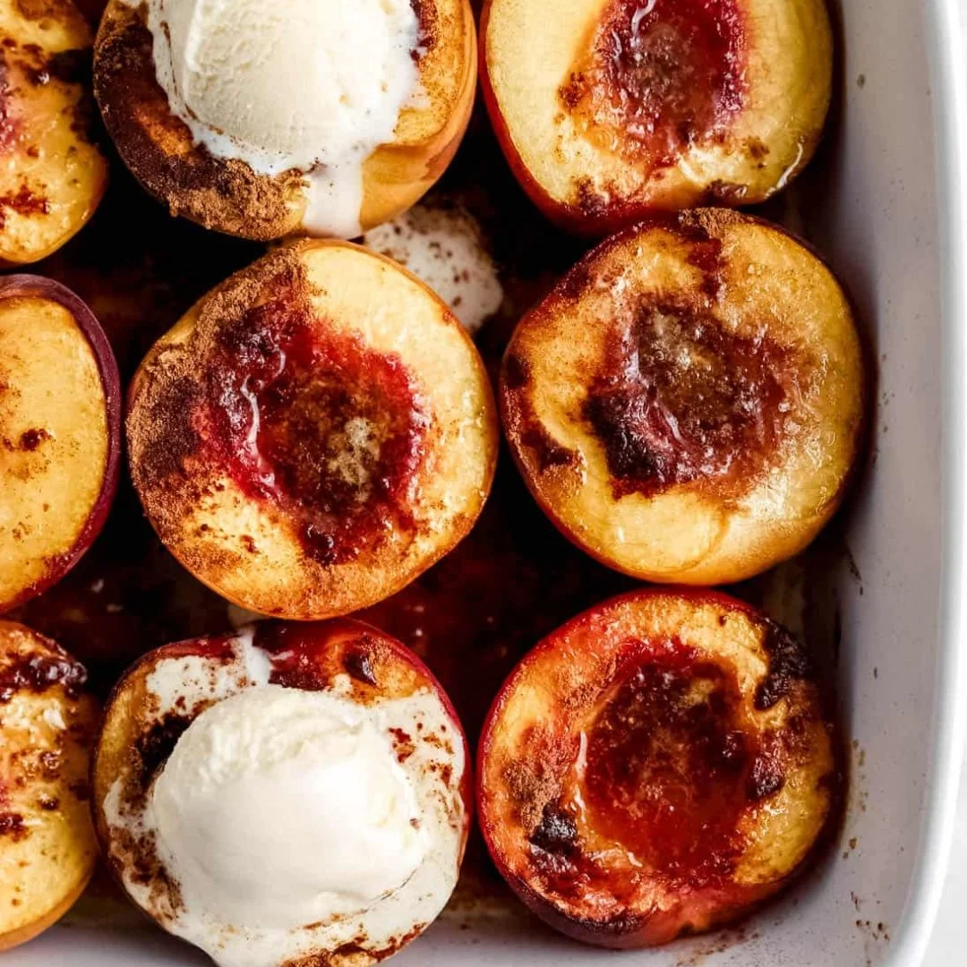 Baked Peaches with Ice Cream