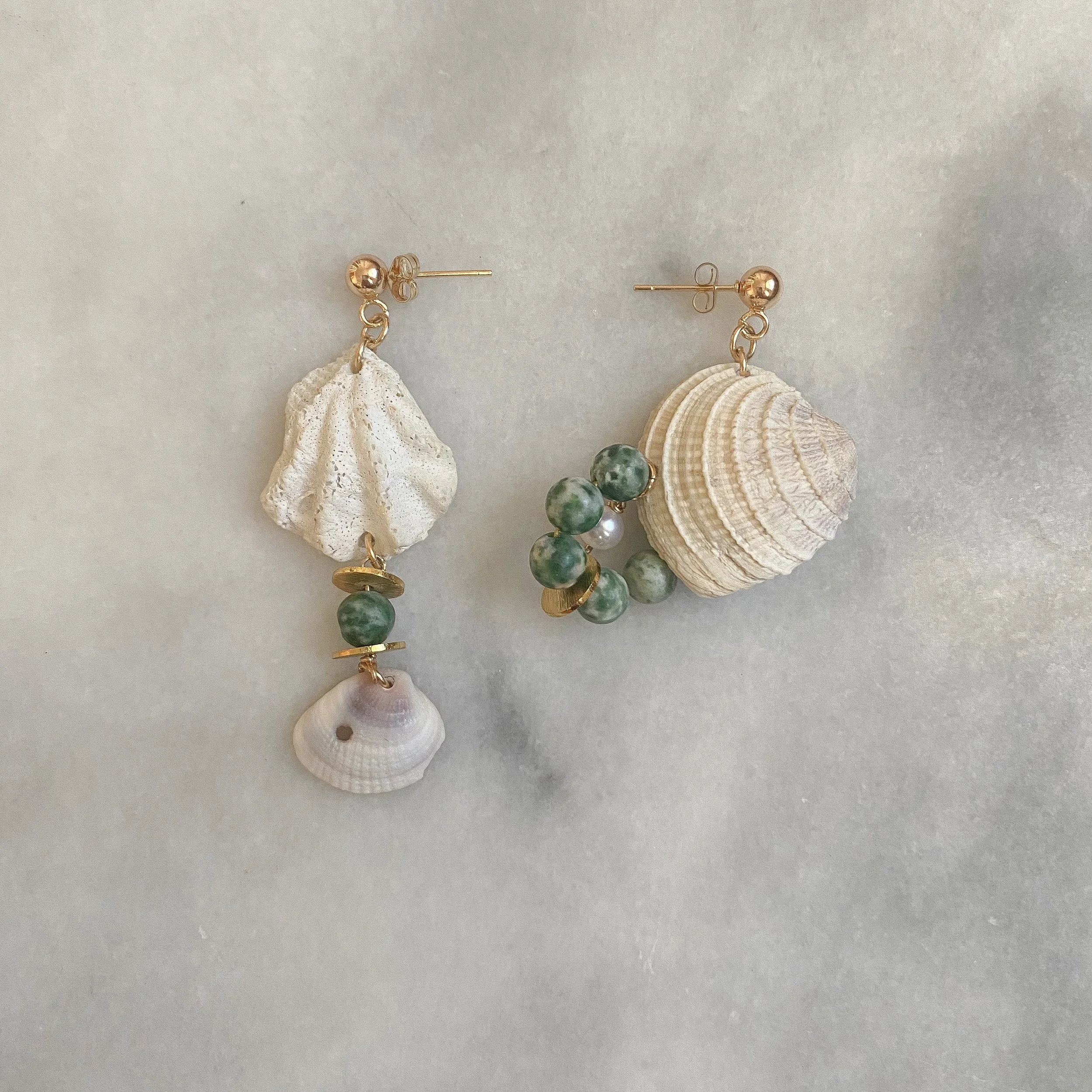 cut grass જ shell, jasper, & gold one-of-a-kind-earrings
