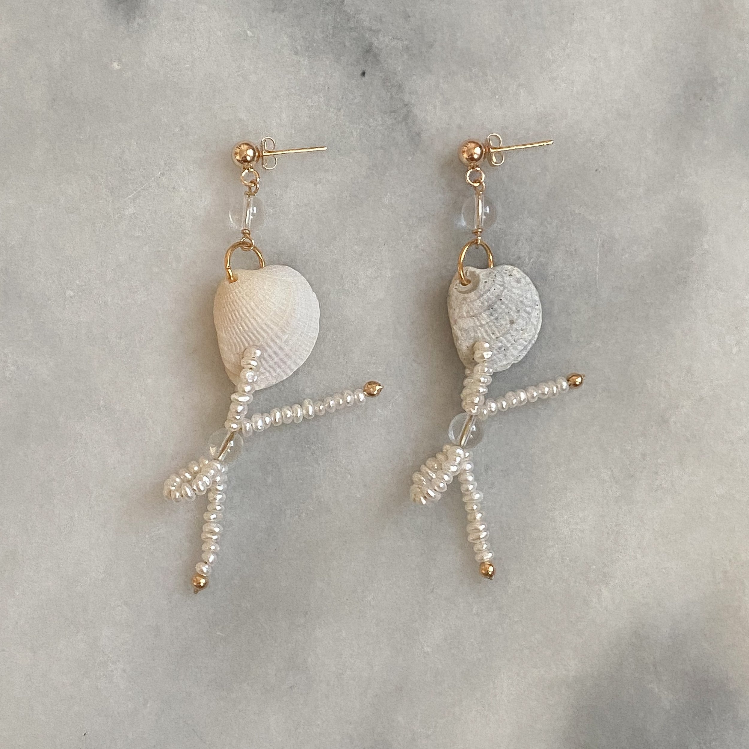 hemp જ shell, pearl, & quartz one-of-a-kind earrings