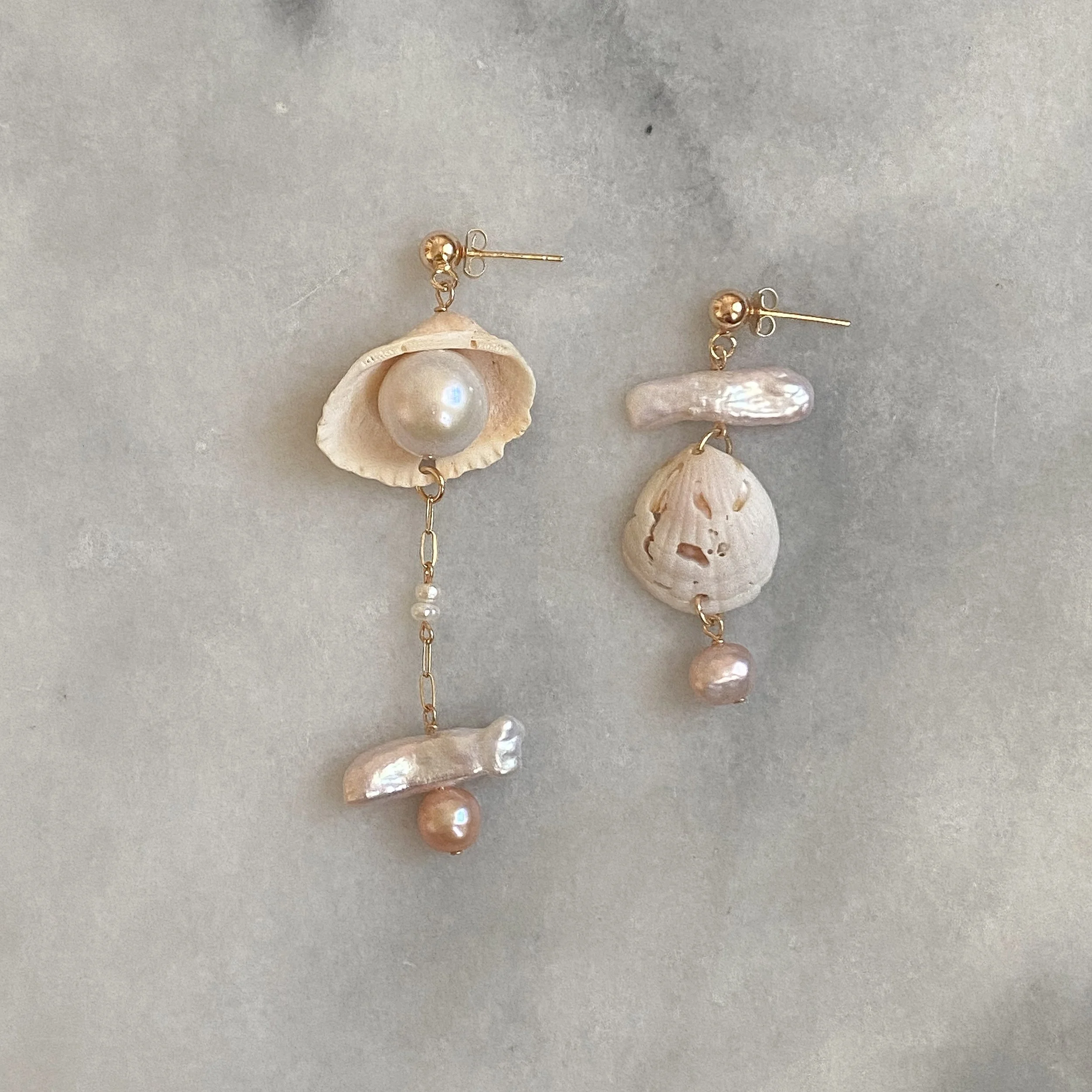 between heaven & earth જ  shell & pearl one-of-a-kind earrings