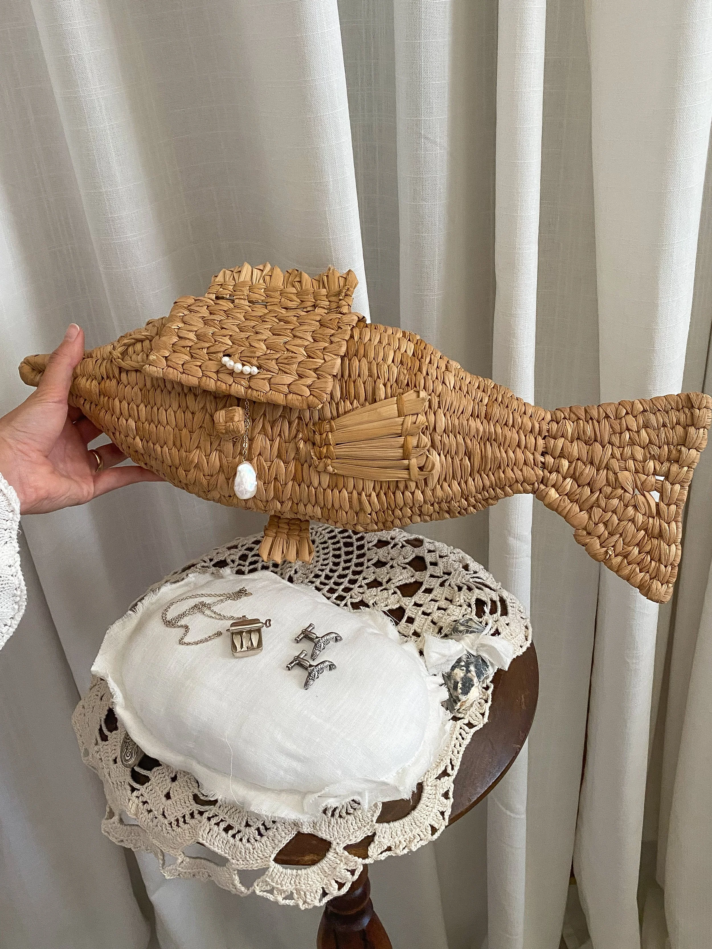 rare rattan fish clutch purse