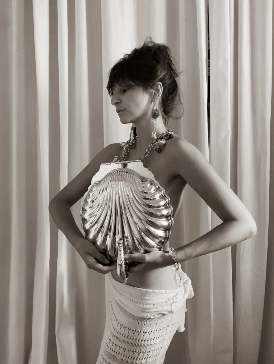 large sterling silver-plated scallop shell lidded platter