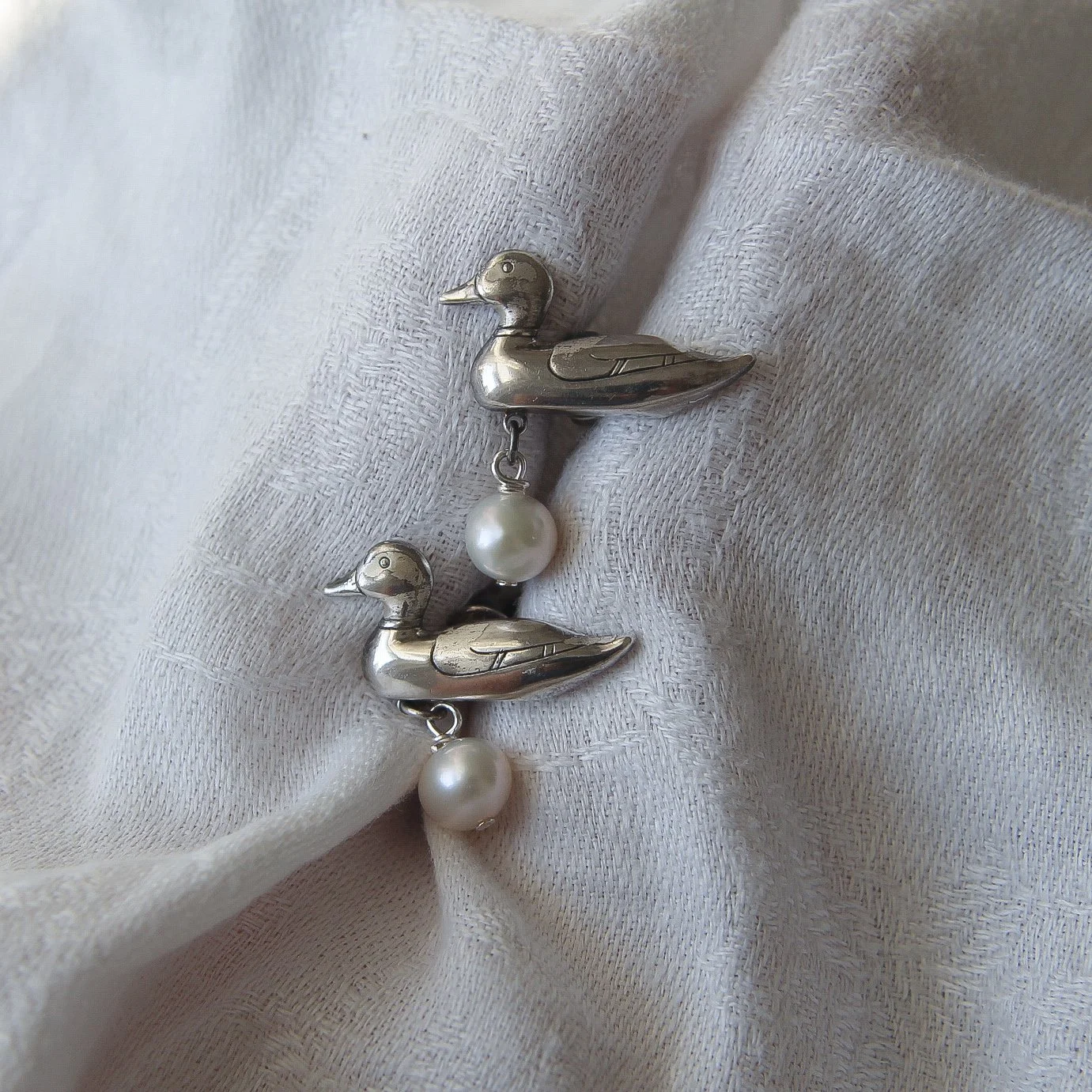 vintage sterling silver & pearl mallard cufflinks