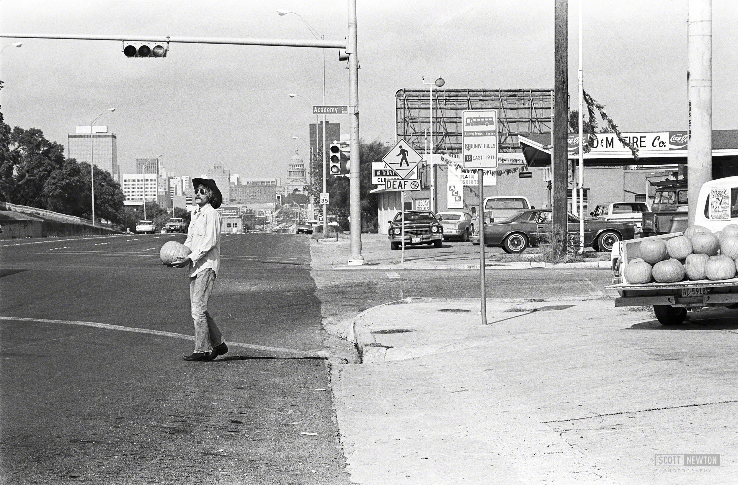 Jubal Clark sells pumpkins on S. Congress Ave. Halloween 1977