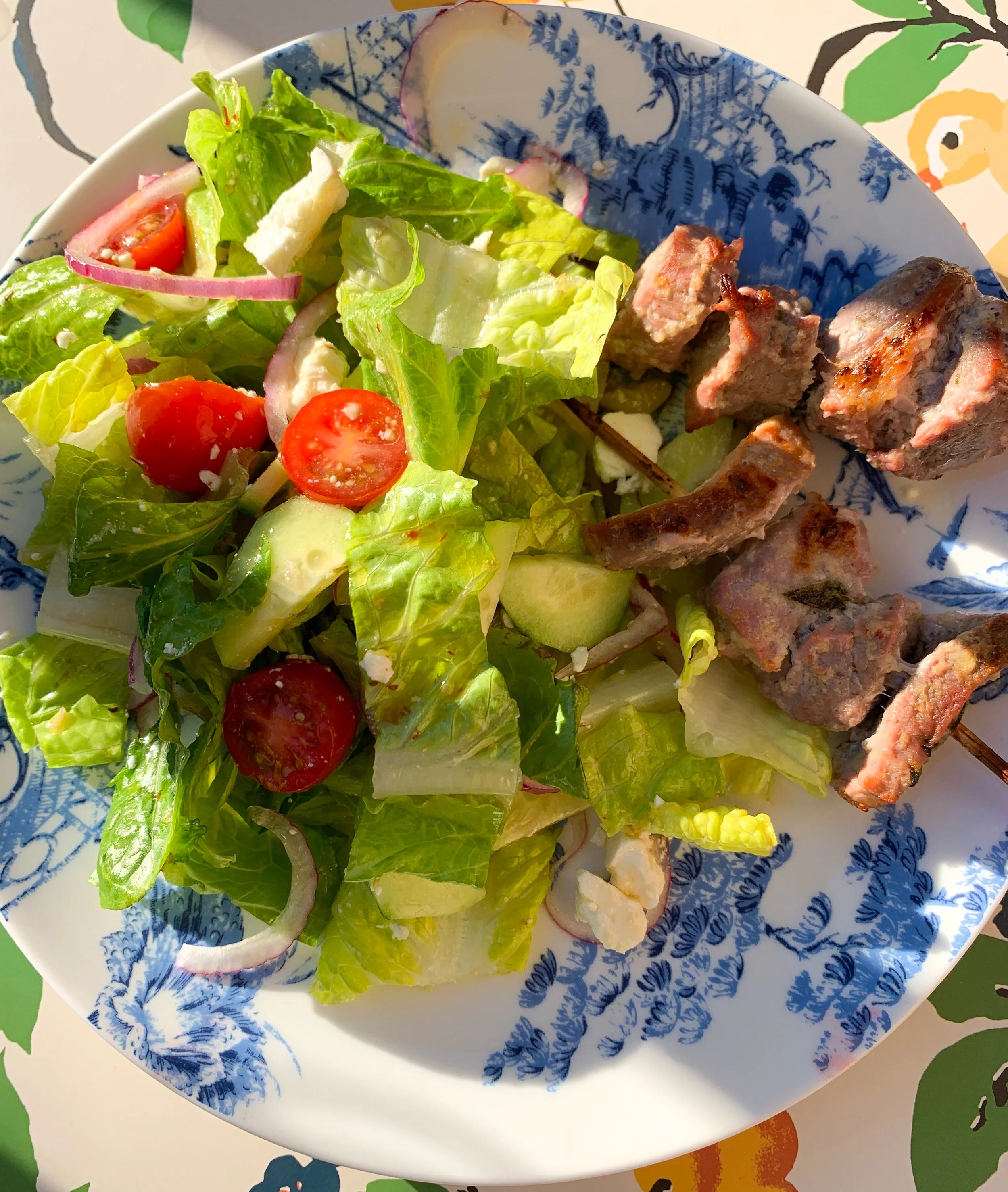 Pork Souvlaki Skewers &amp; Greek Salad