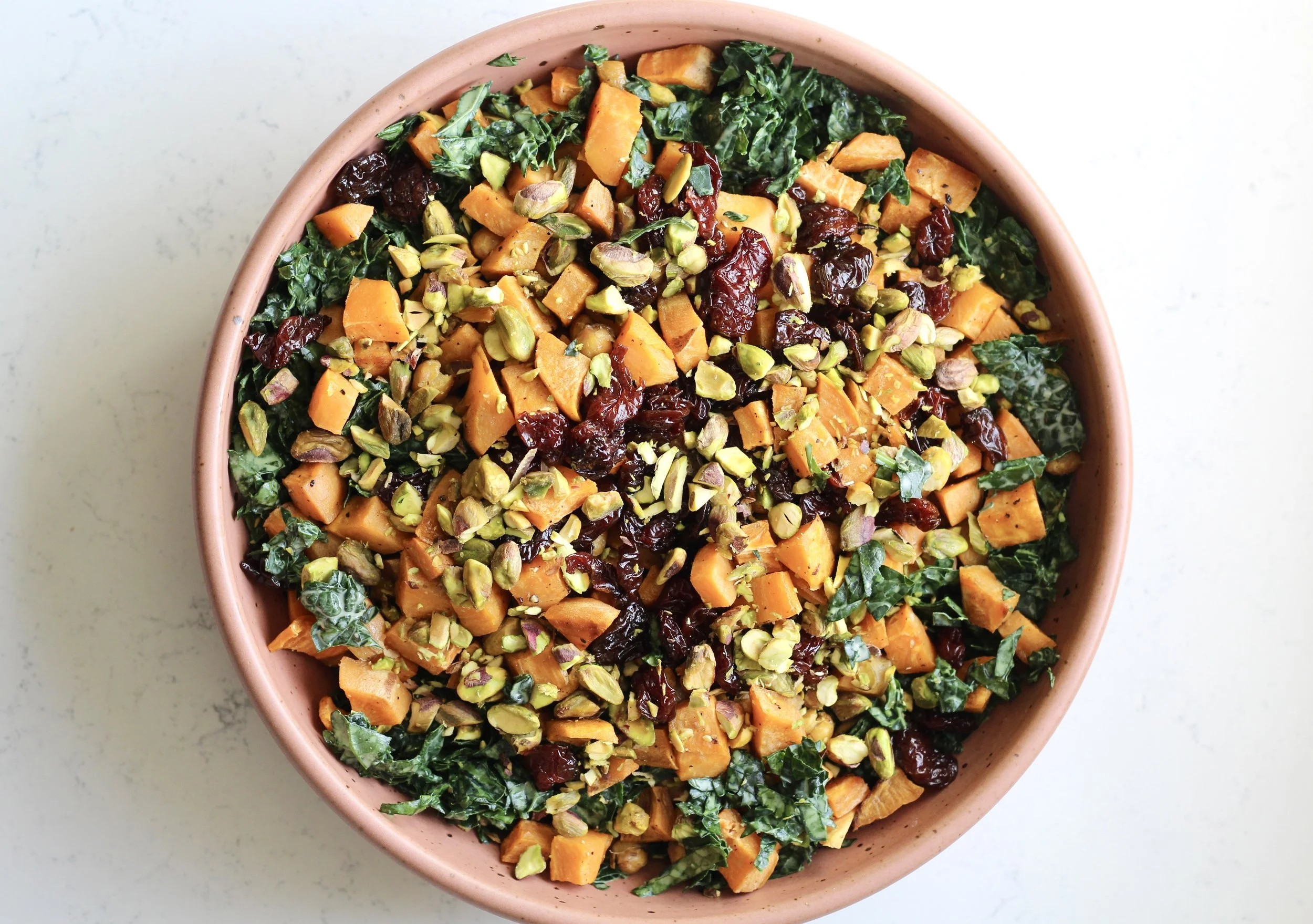 Sweet Potato &amp; Chickpea Kale Salad with Lemon Tahini Dressing
