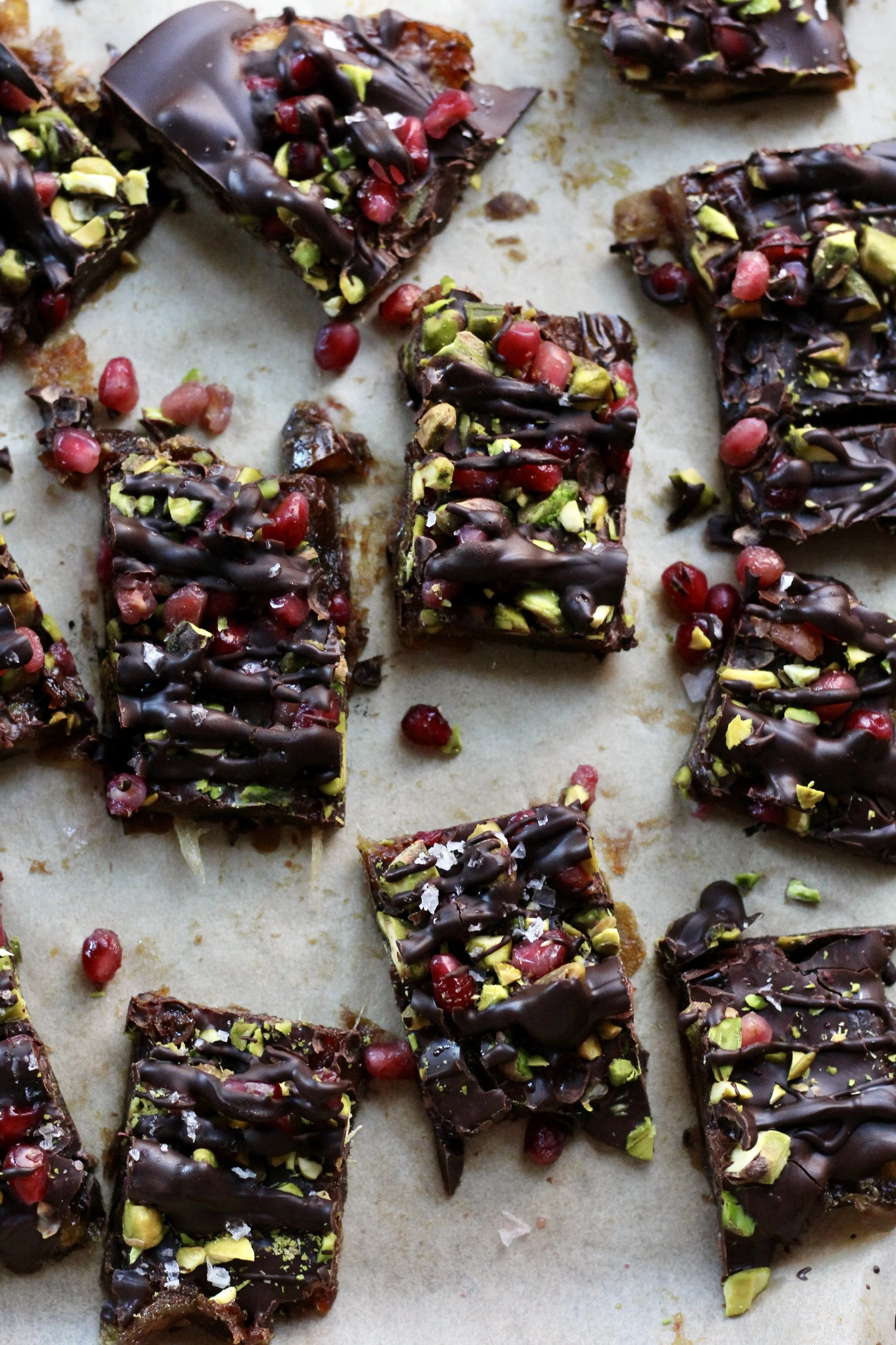 Pomegranate Pistachio Chocolate Date Bark
