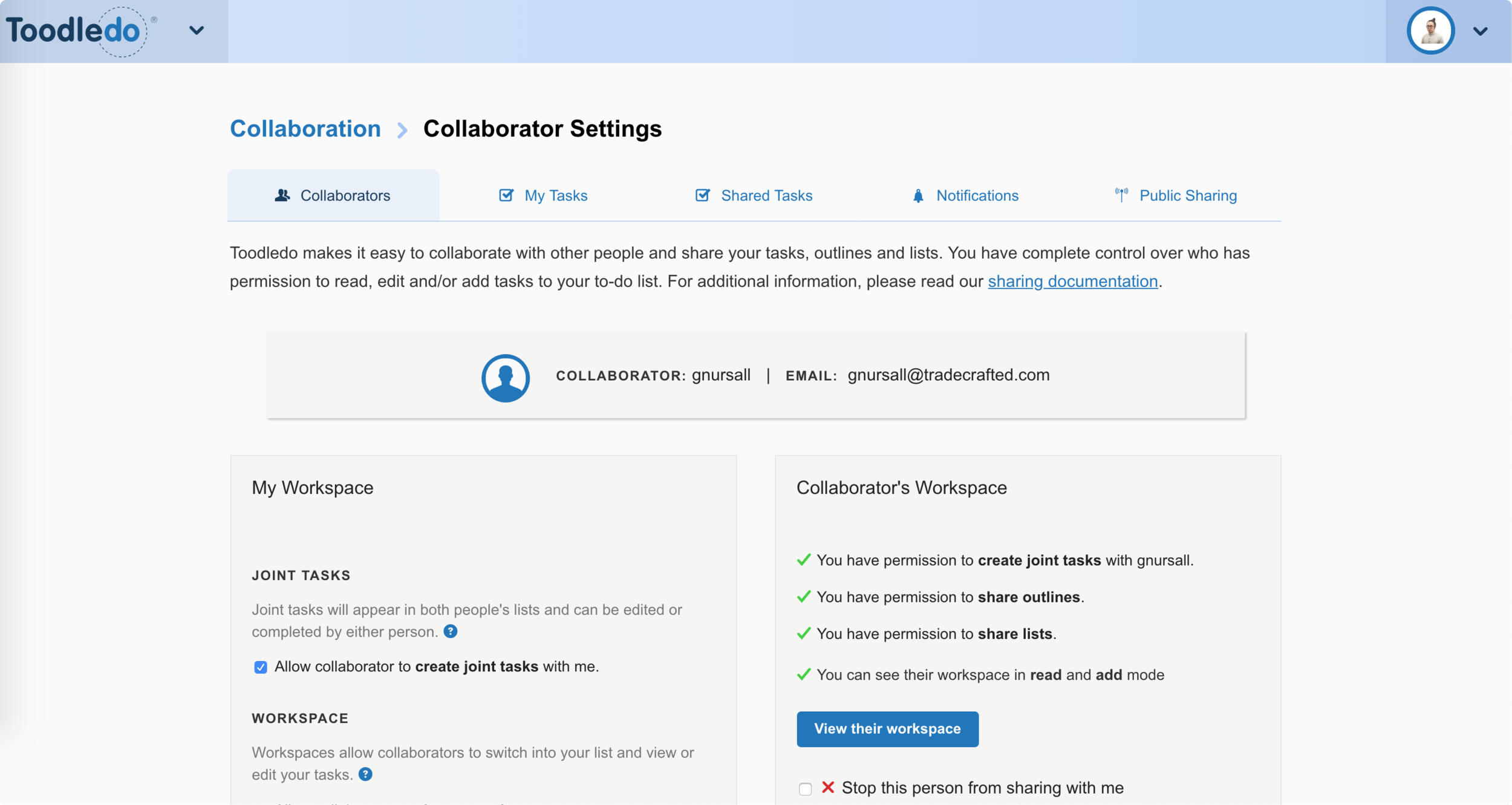 Existing Screenshot - Collaborator Settings