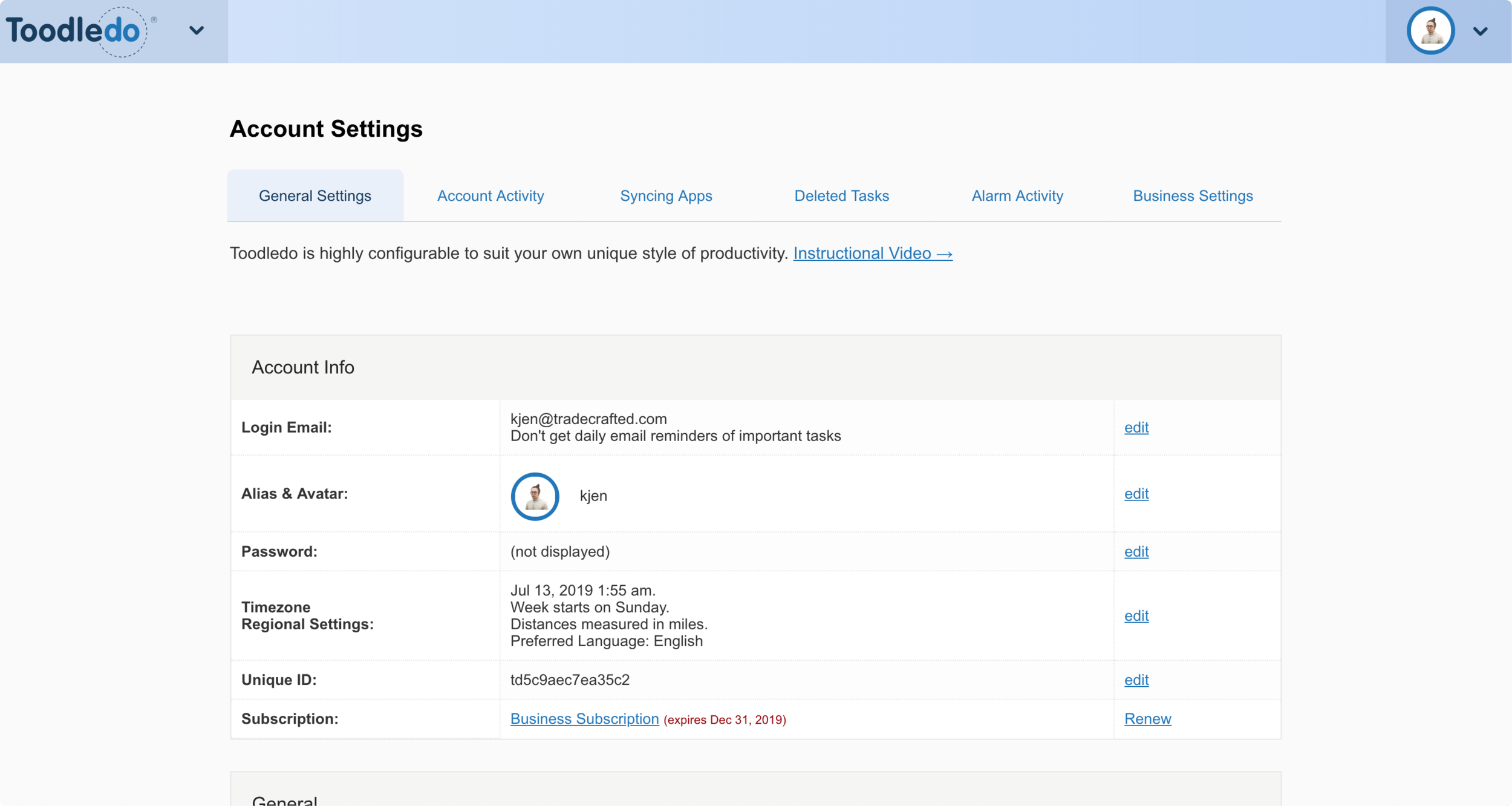 Existing Screenshot - Account Settings