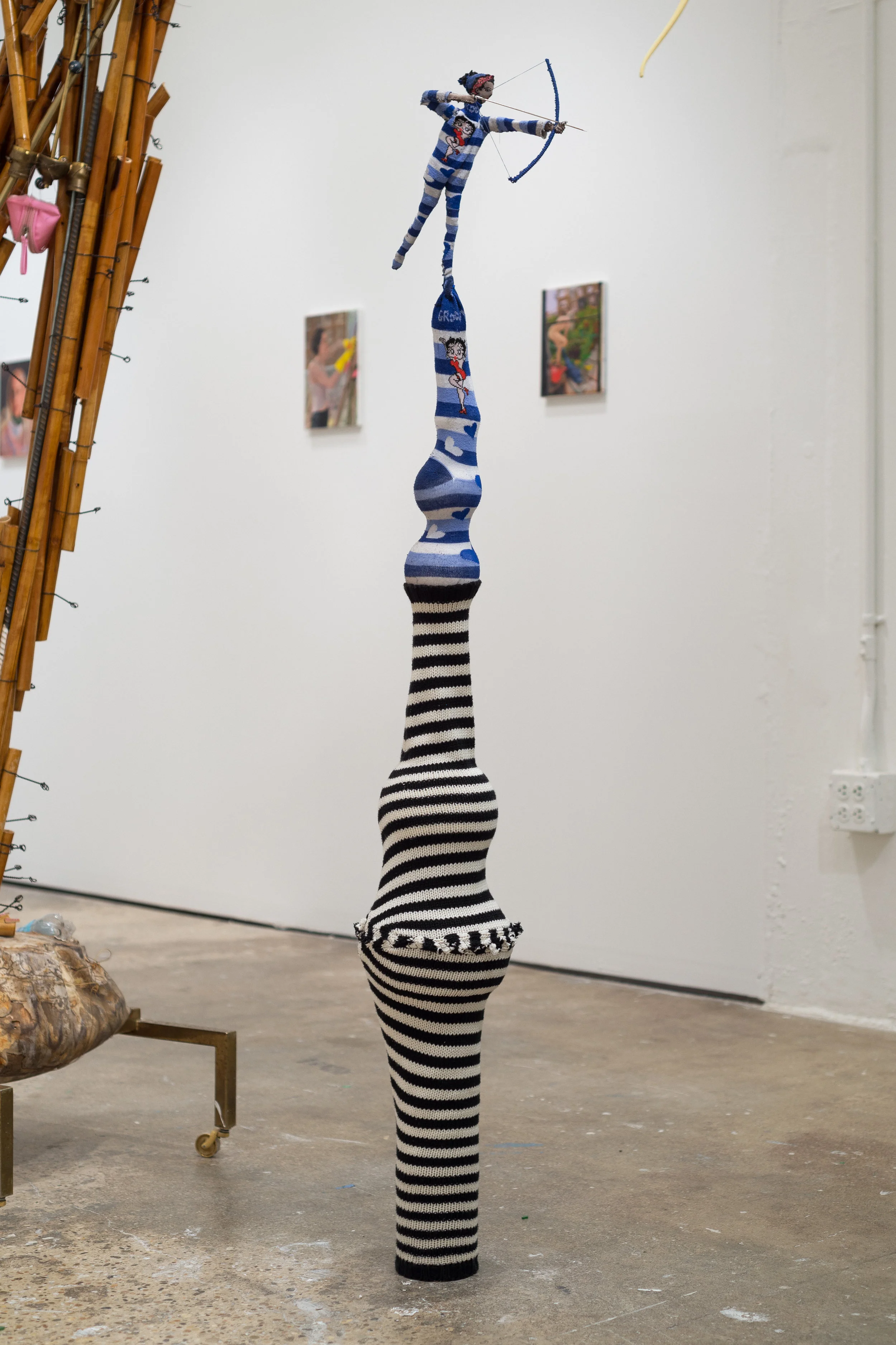 Sweater Girl , 2019, Concrete, metal, cotton, synthetic fibers, styrofoam.