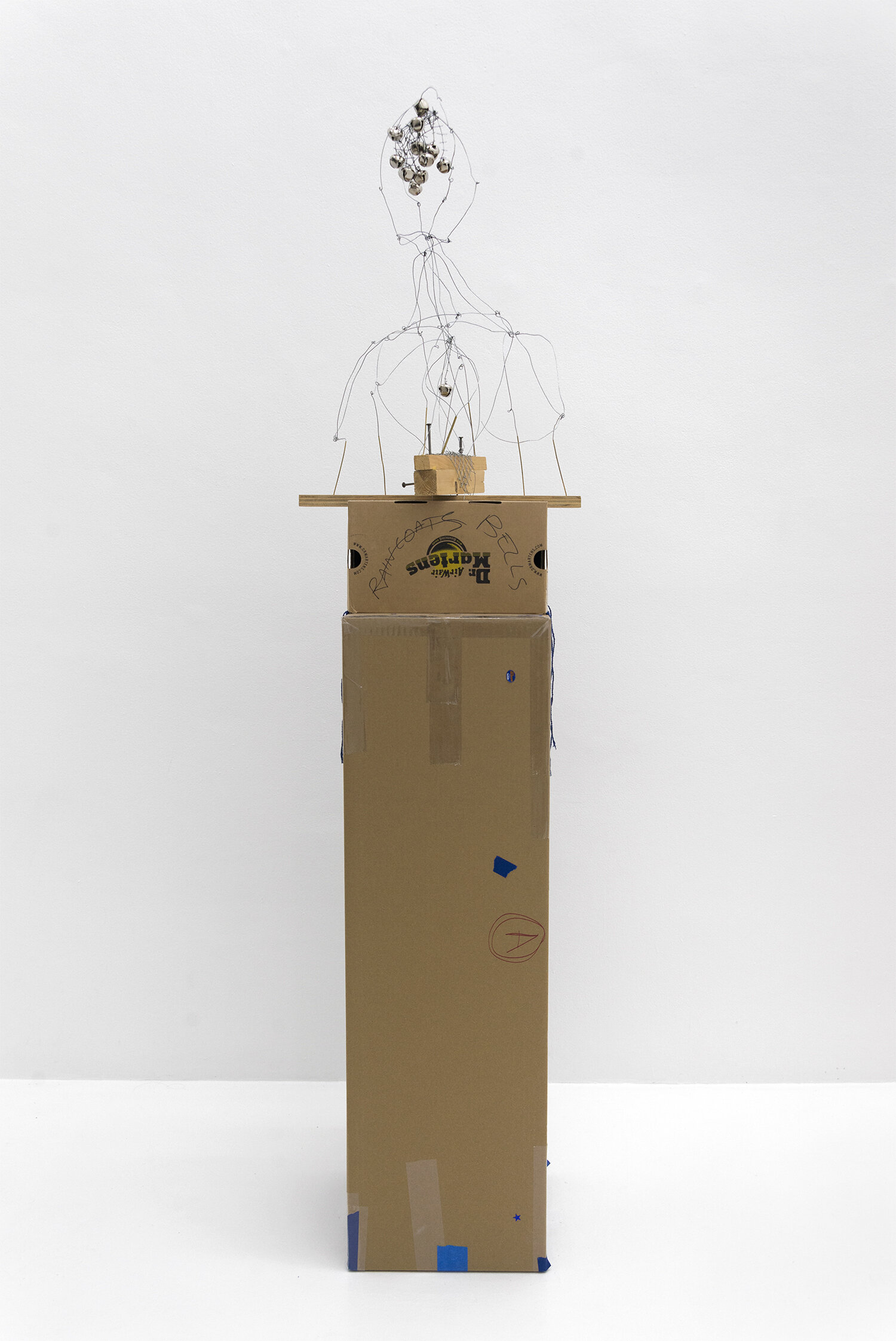   Lenore , 2019. Wood, metal. Pedestal: cardboard, cotton twine. 