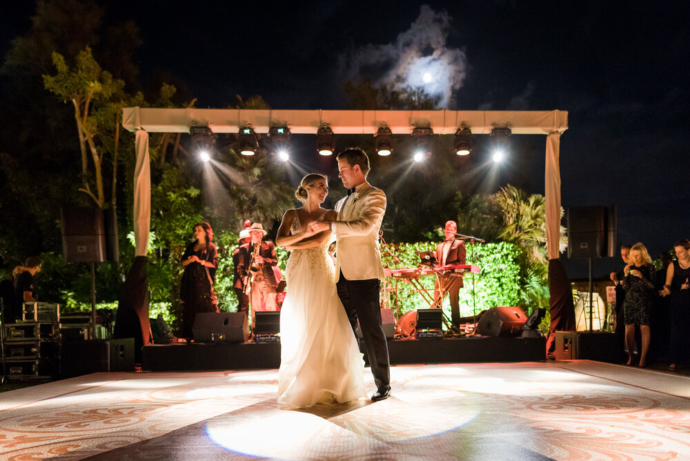 First Dance under the moonlight. La Posta Vecchia Wedding