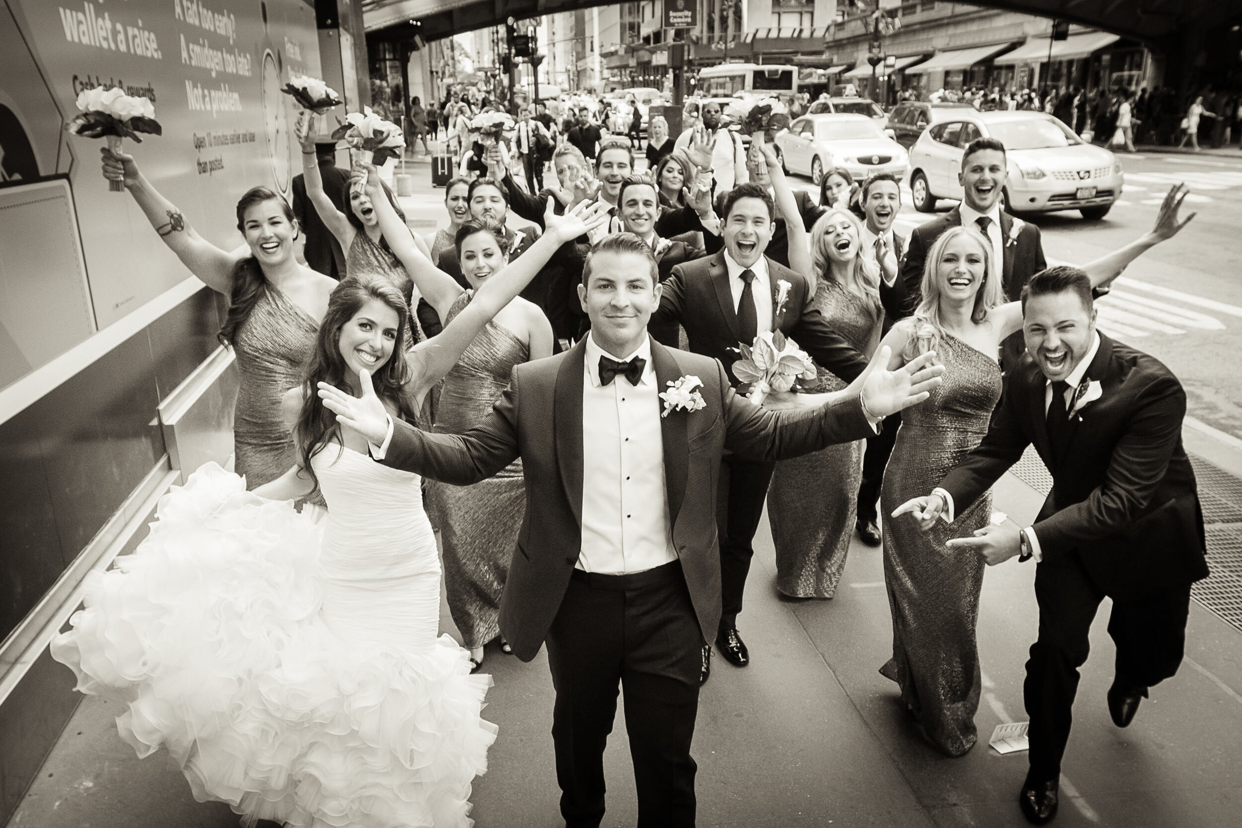 Bridal Party Personality.  Walking down 42nd St. to Cipriani.  