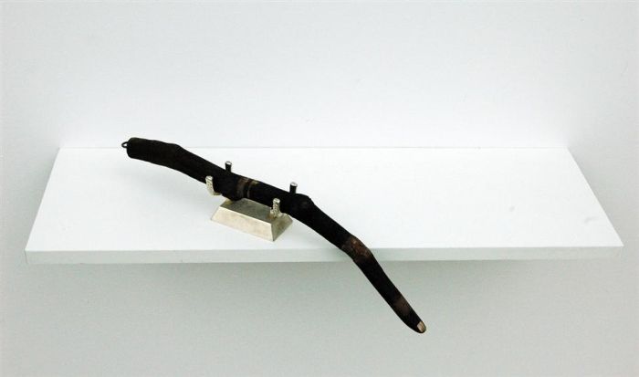 Heather , 2013, wood and found metal stand.