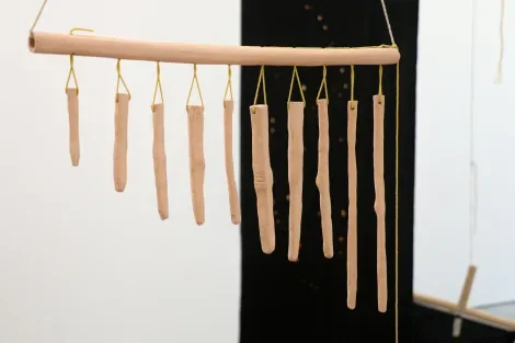  Detail  Adornment (for ear)  .2024. Fired clay, cotton cord. 1380 x 510 x 50mm 