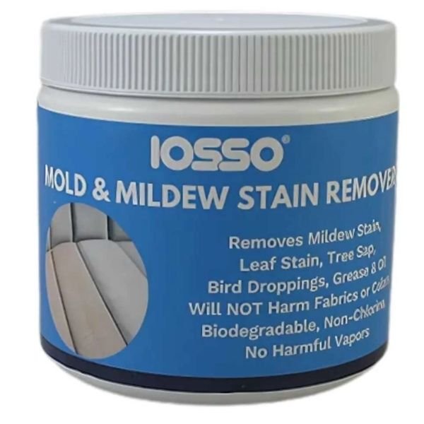 jar of Iosso Mold and Mildew Stain Remover blue label