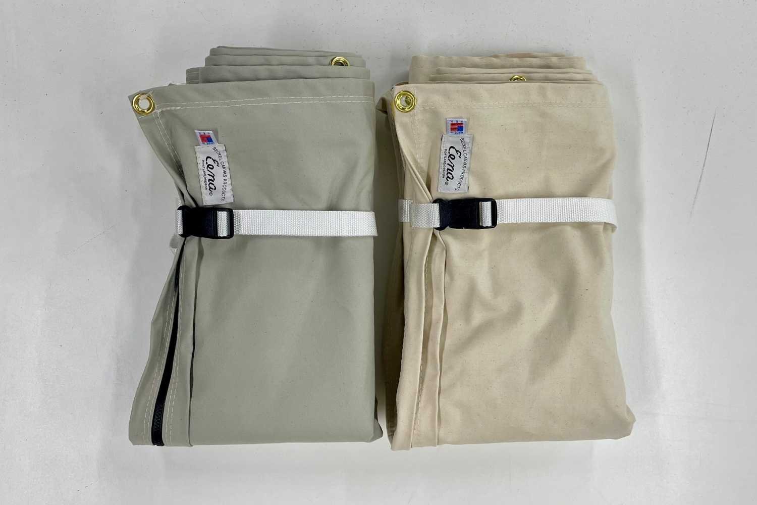 green and white sleeping bag covers