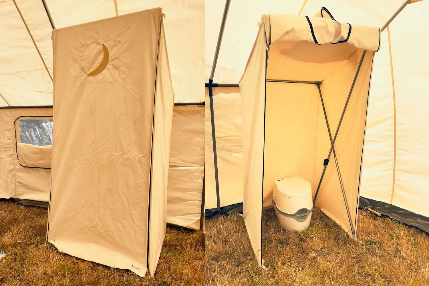 toilet tent inside of canvas wall tent