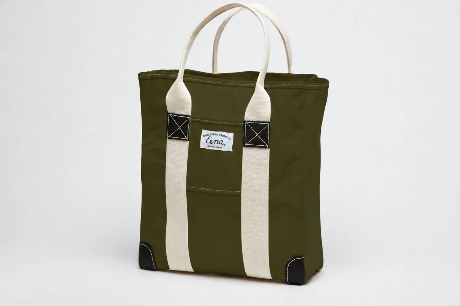 green canvas tote on white background