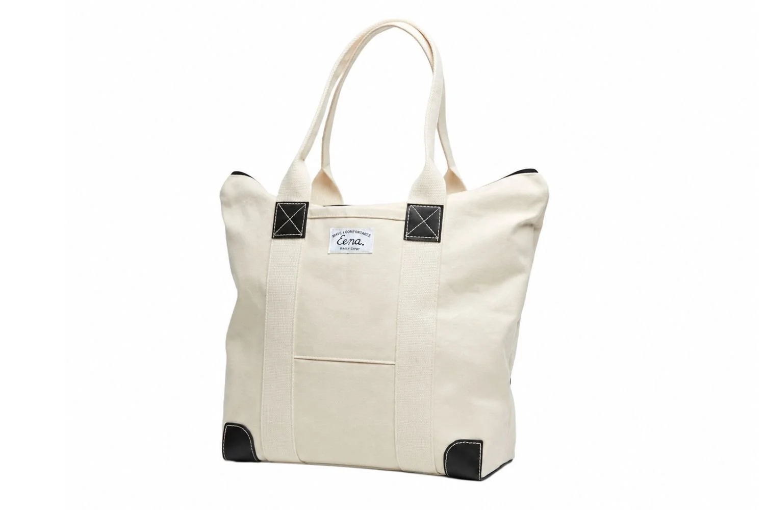 natural white canvas zip tote with leathers