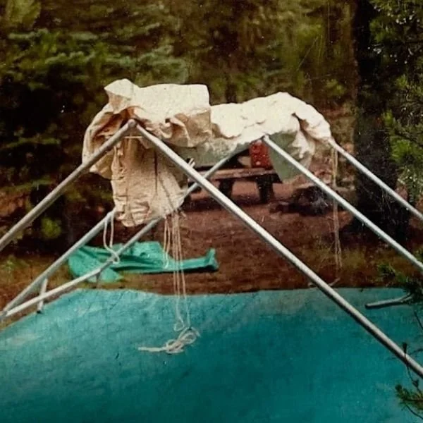 metal poles rafter with canvas tent on top