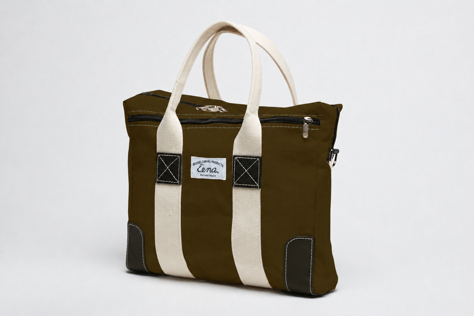 Green canvas briefcase on white background