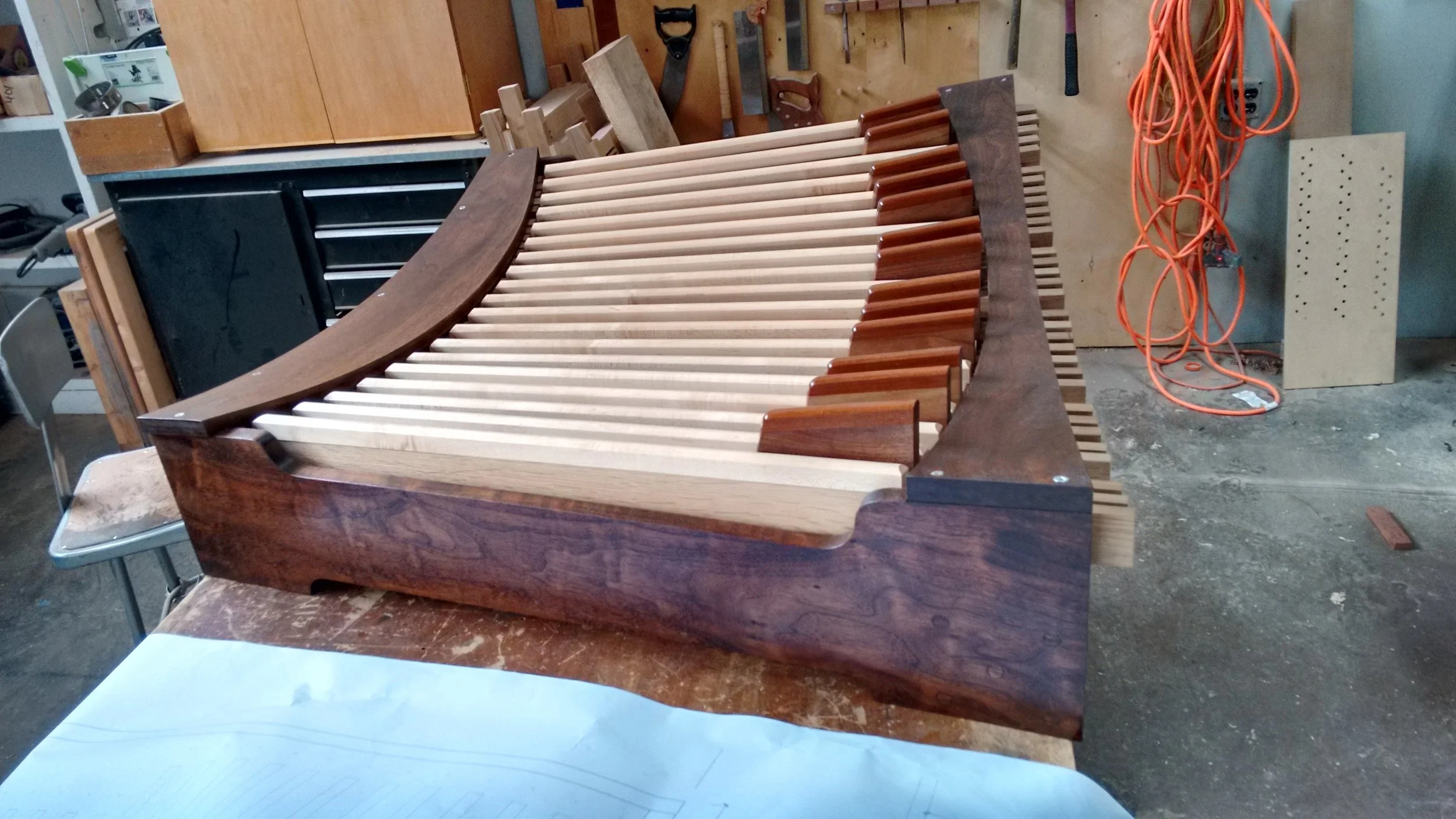 For a period of time I worked building pipe organs. I built this pedal board from scratch with minimal plans. it definitely drew on my boatbuilding experience.