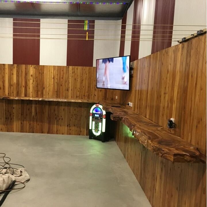 Ultimate Mancave With Cypress Lining and Solid Timber Slab Shelf