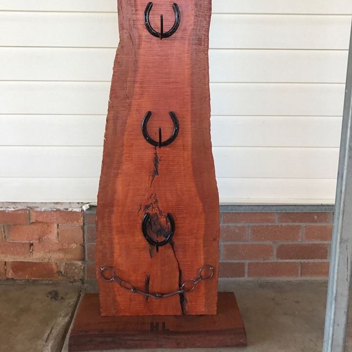 Solid Timber Slab Hatrack Coatrack With Horse Shoes