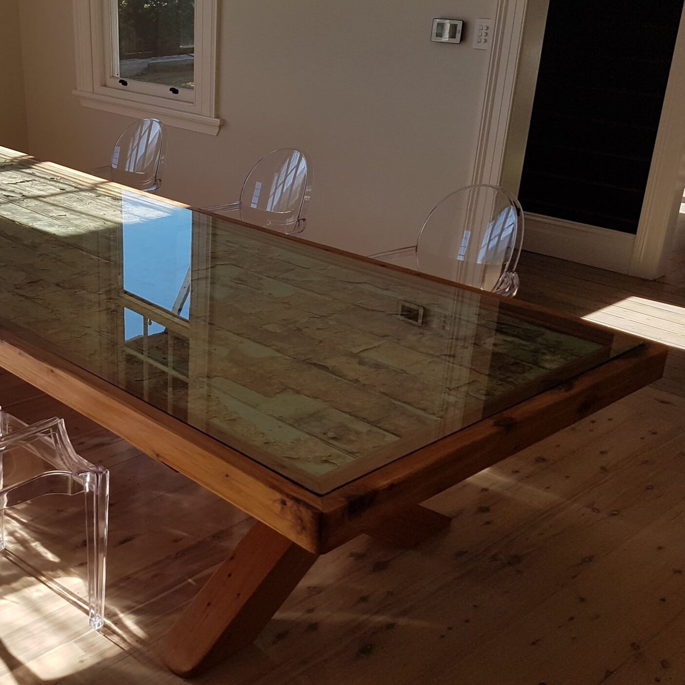 Cypress Pine Glass Top Dining Table