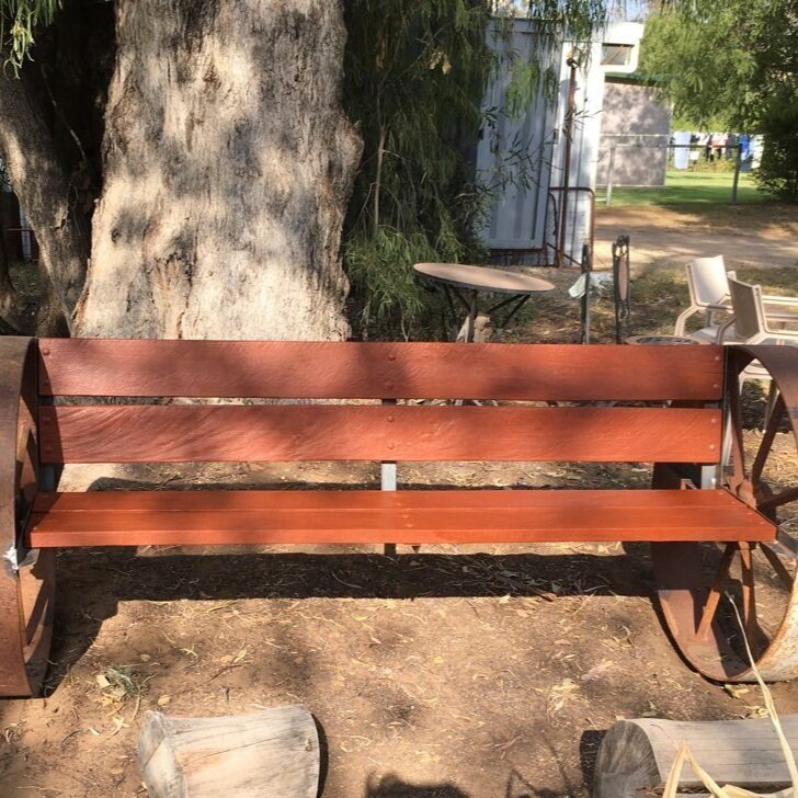 Wagon wheel timber bench seat (front)