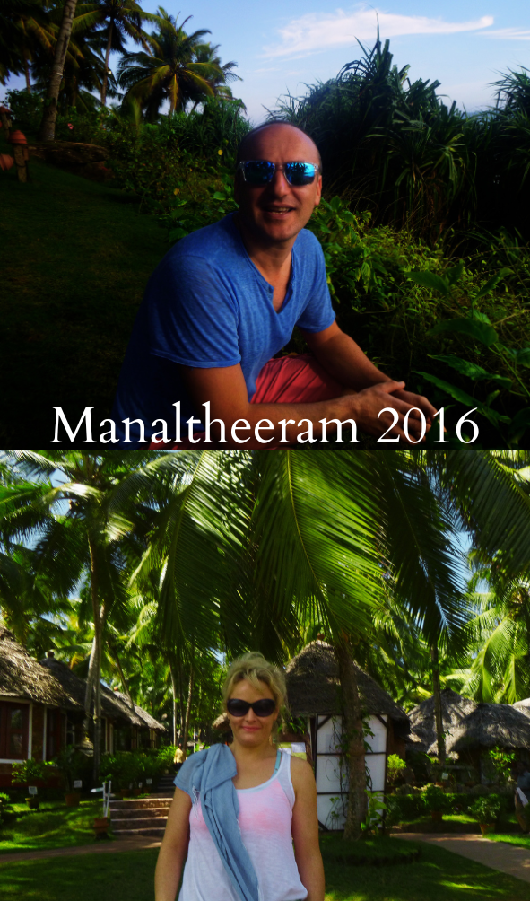 Bryony and Silas in India back in 2016, at the ayurveda resort Manaltheeram