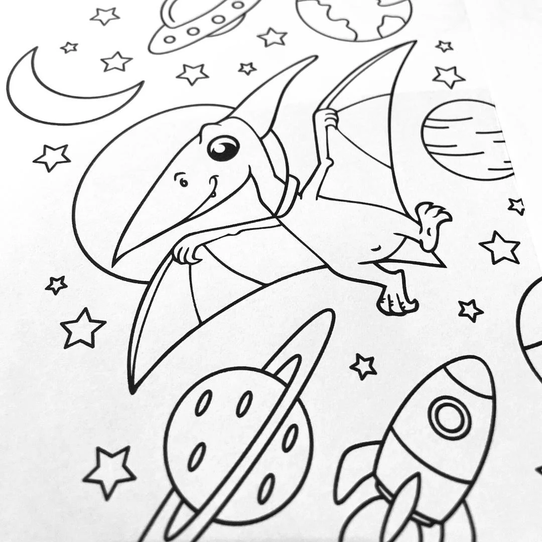 Dinos in Space Coloring Page — Custom Coloring Books | Curious Custom