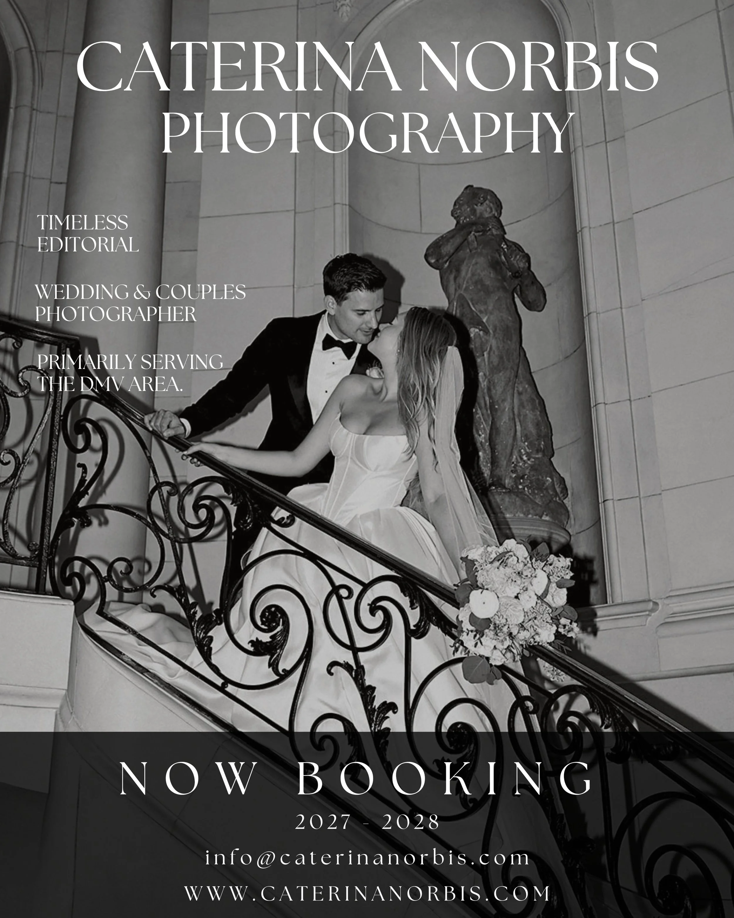 Film-inspired moments, timeless romance, and editorial details. Now officially accepting wedding and couple bookings for 2027 &ndash; 2028 across DC, Maryland, Virginia, and destination venues worldwide.

Inquire via the link in bio to secure your da