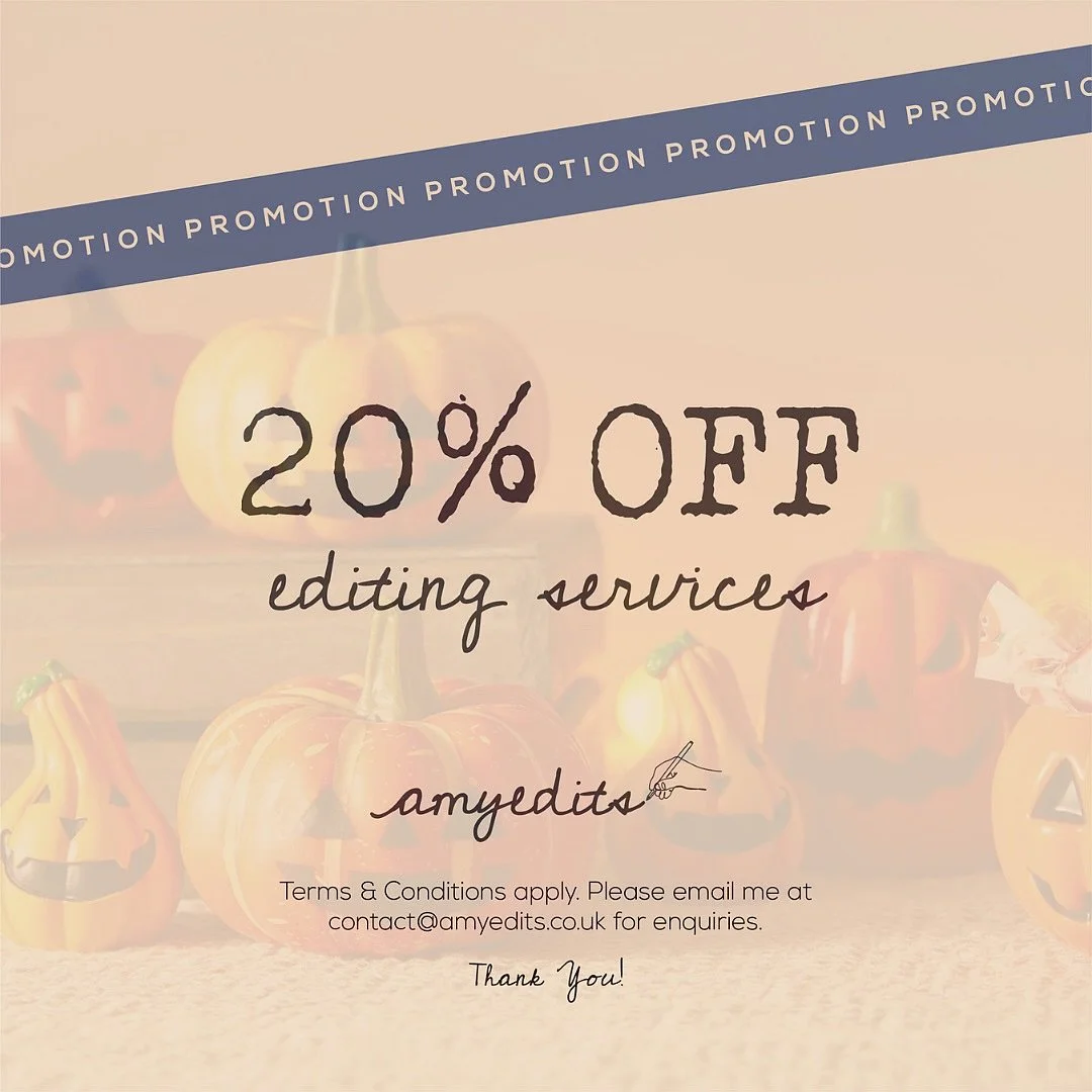 💀 Look alive, everyone! 💀
⁣
I&rsquo;m here to wish you a seriously happy October by offering 20% off copyediting, line editing, and structural editing services for your horror novel. 🎃👻😱⁣
⁣
How:⁣
&bull; Follow my Instagram account ( @amyedits__ 