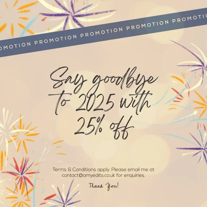 I&rsquo;m here to wish you a wonderful New Year by offering 25% off copyediting, line editing, and structural editing services.⁣
⁣⁣
How:⁣⁣
&bull; Subscribe to my free newsletter ( amyedits.co.uk/subscribe ) [link in bio]⁣⁣
&bull; Email or fill in a f