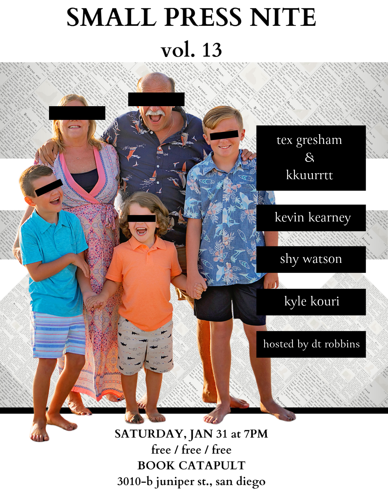 Flyer for SMALL PRESS NITE volume 13 in San Diego