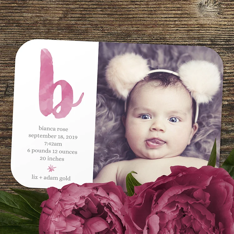 Watercolor Initial Birth Announcement