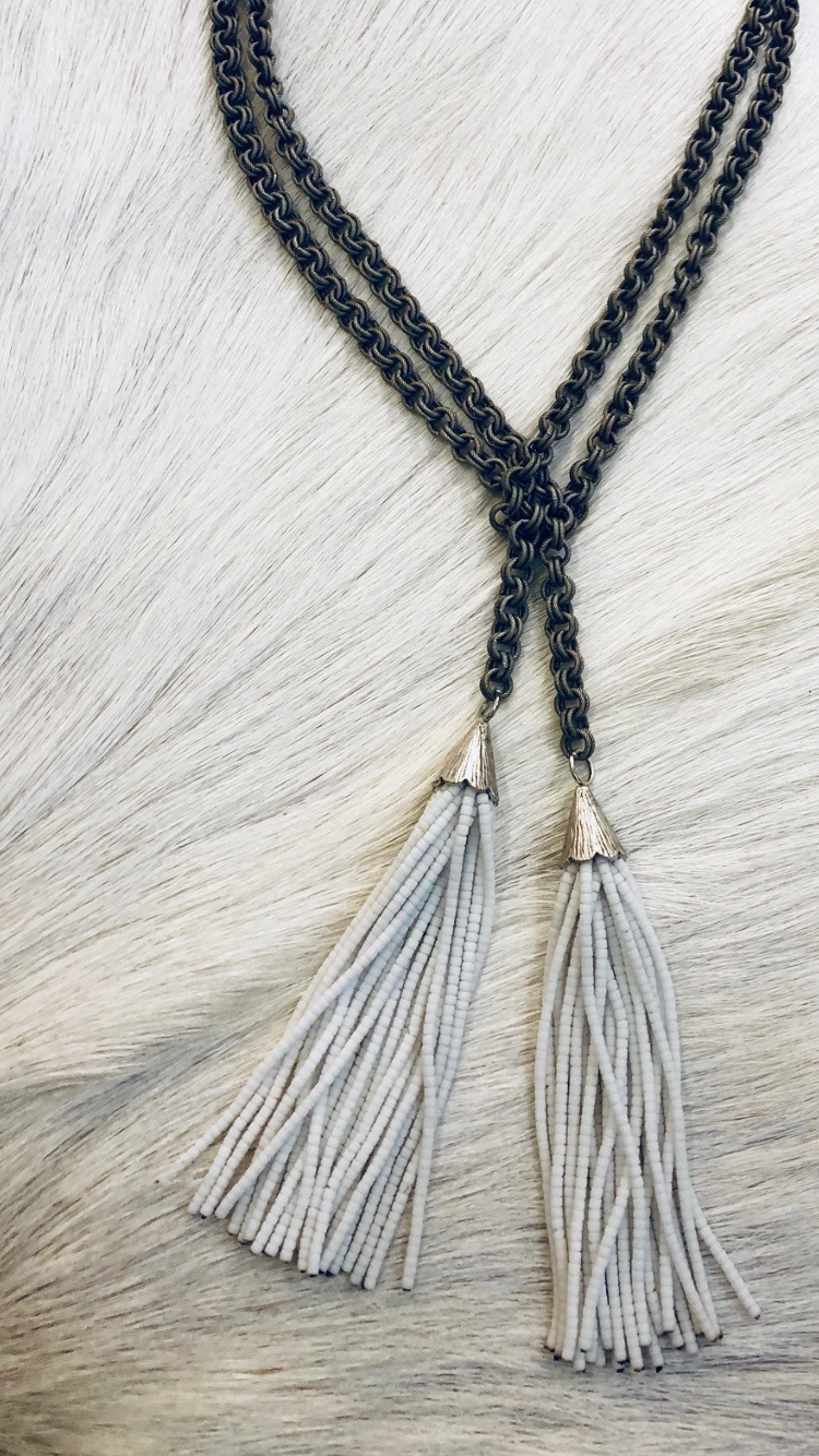 Oxidized Silver Lariat Necklace