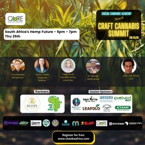 Cheeba Africa has two days worth of online cannabis content across 25-26th Feb. 
Registration is free: http://bit.ly/CA_CCSummit 
If you're keen to learn more about Hemp in SA, tune in for @ICA_Malawi member, @invegrow panel appearance 25th Feb 6-7pm