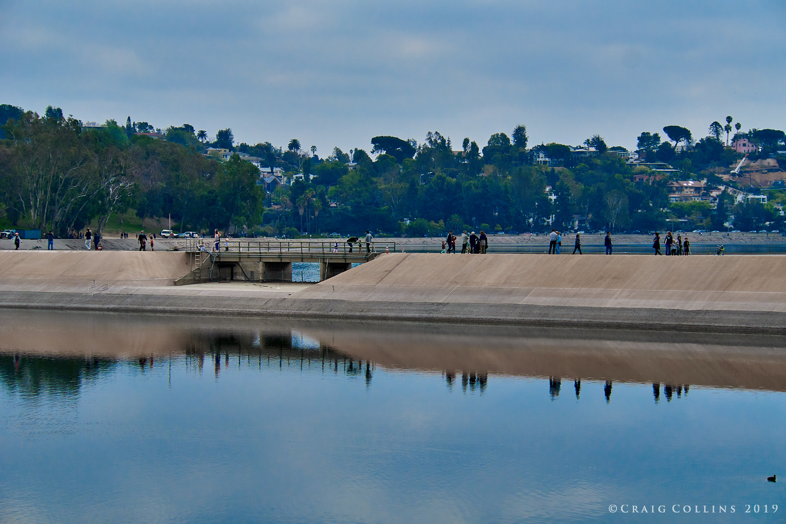 People walk inside the Silver Lake Reservoirs Complex during a DWP open house.