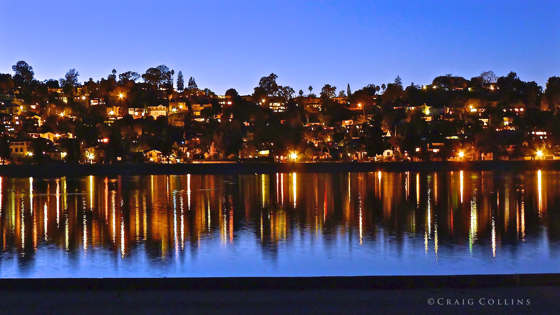 Silver Lake Reservoir at dusk.