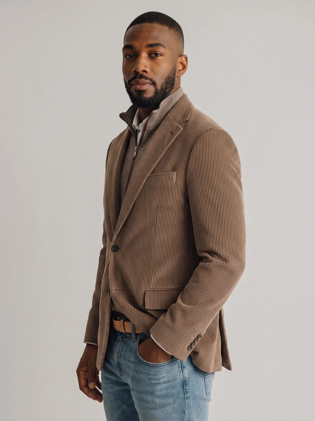Lorenzo Cocoa Stretch Corduroy Hybrid Sport Coat - Model.webp