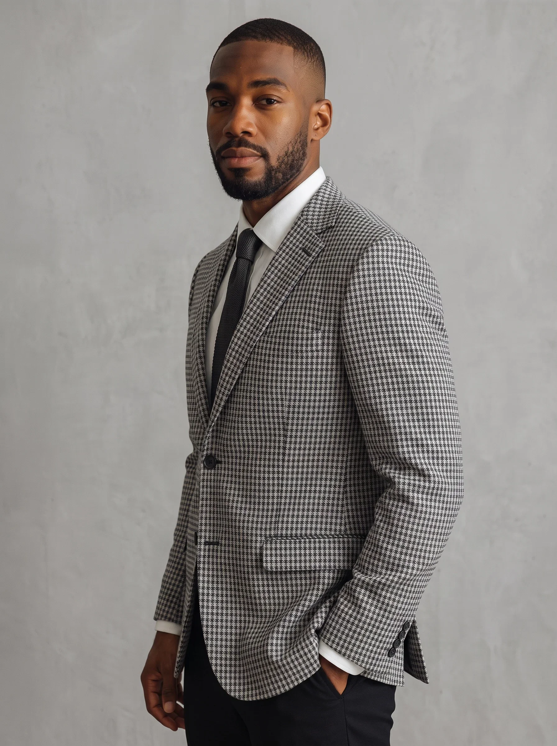 Porto Grey Houndstooth Knit Sport Coat - Model.webp