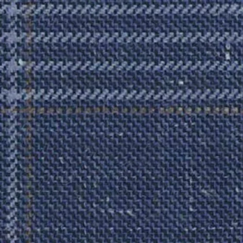 Jim Adams Fashion Derby Performance fabric SKU C6-48134742, a sophisticated Navy and Tan Window Check weave in a premium 280 gm wool and linen blend.