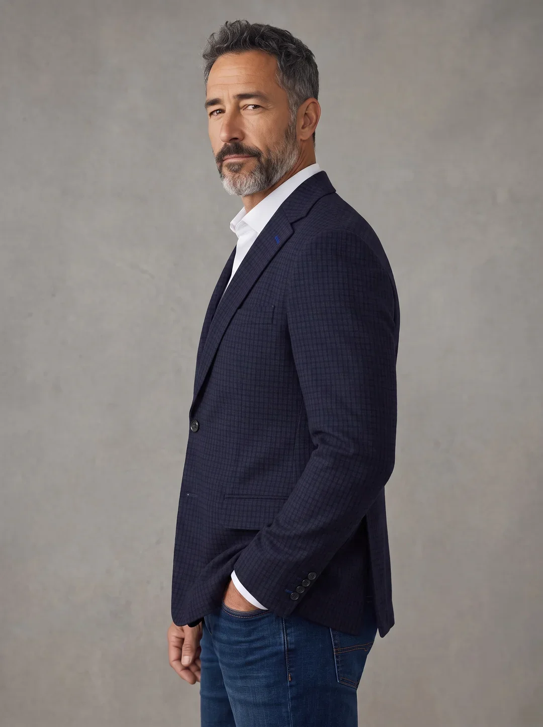 Kingston Blue Microcheck Cotton Knit Sport Coat - model.webp