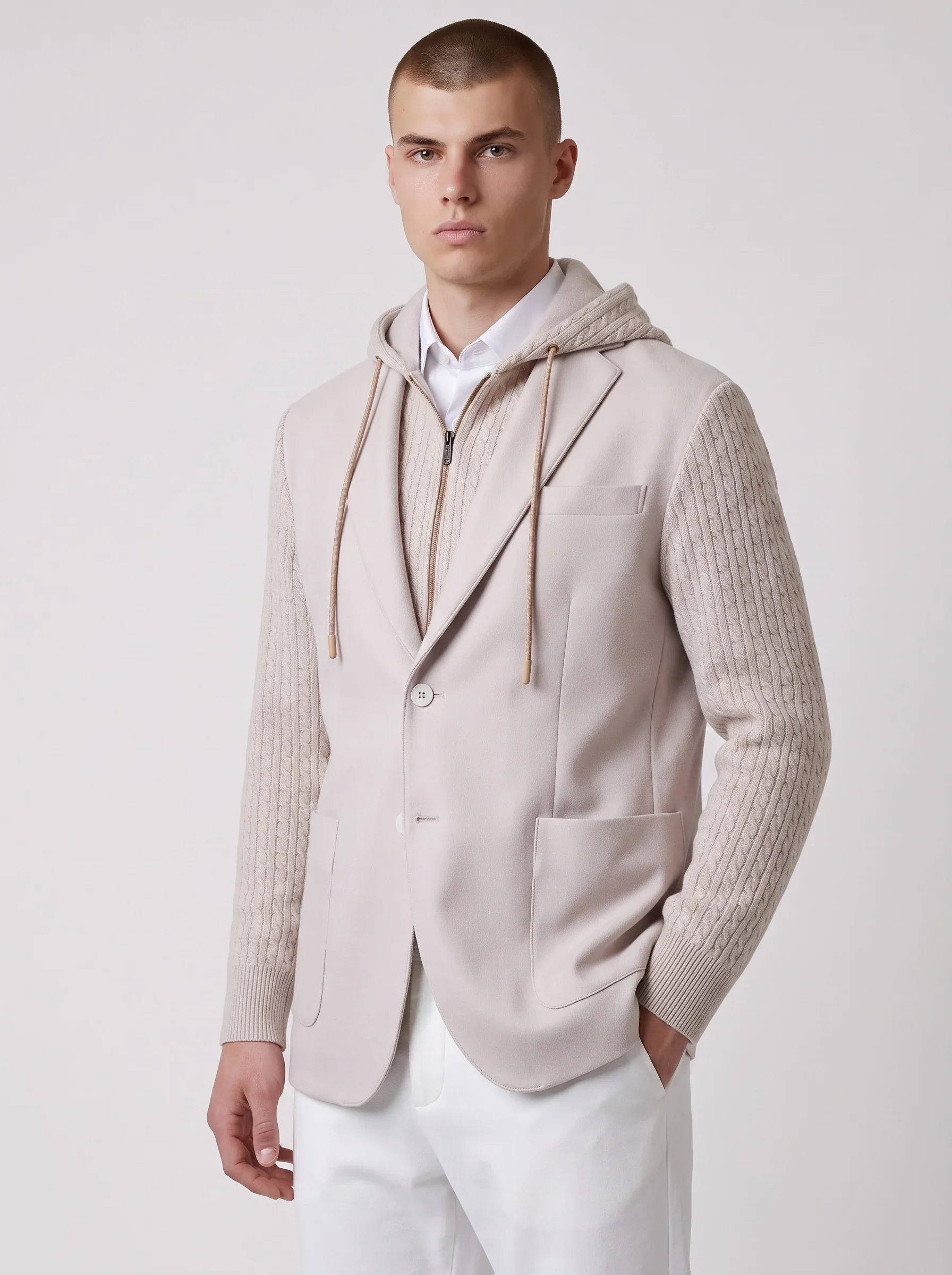 Kessler Beige Hybrid Knit Sleeve Sport Coat - Model.webp